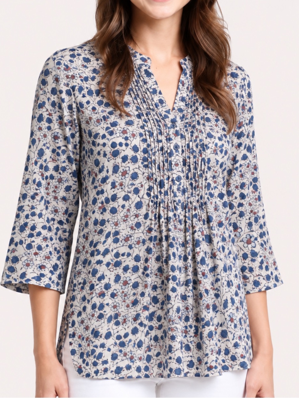 Oliphant 3/4 Sleeve Pintuck Floral Tunic XXL
